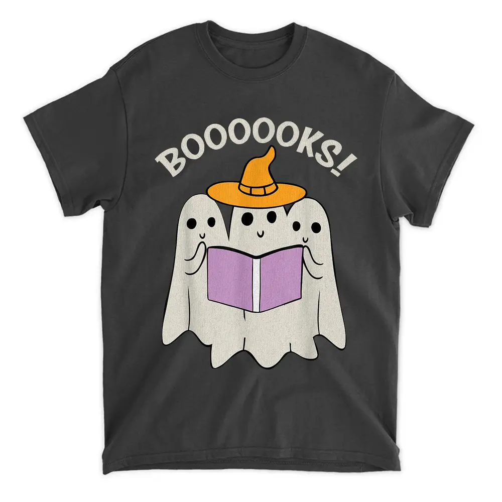 Boooooks Cute Ghost Reading Book Funny Halloween T-Shirt