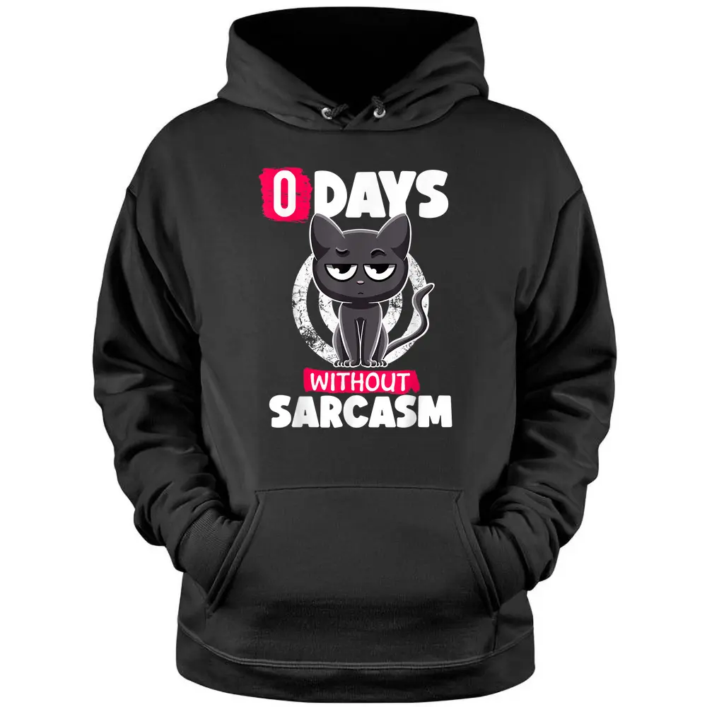 0 Days Without Sarcasm Cat Irony And Sarcasm Funny Cat Joke Pullover Hoodie